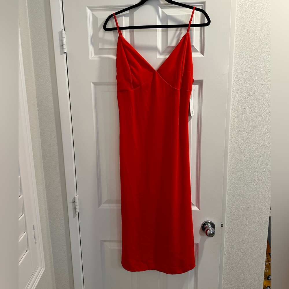 Q+A Red V Neck spaghetti Strap Dress